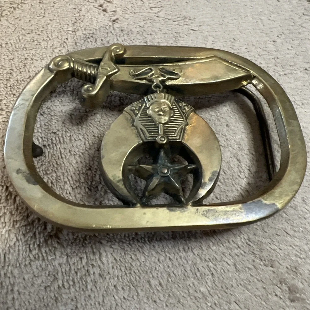 Vintage 1980 Shriners Mason Crescent Scimitar Solid Brass Belt Buckle Baron 6204